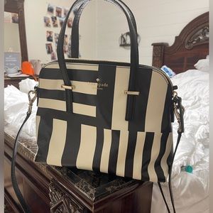 ~ black and white stripe kate spade bag